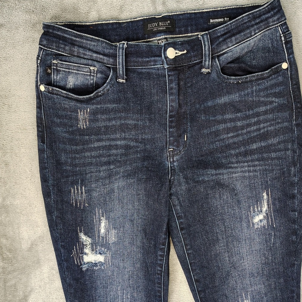 Judy Blue Jeans Womens 30 Blue Boyfriend Dark Wash Distressed Stretch Denim - Picture 6 of 16